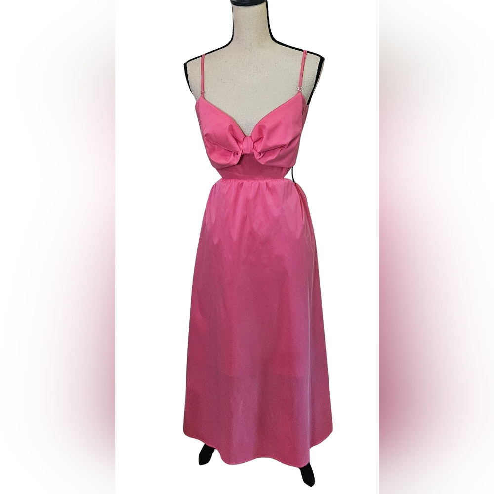 J.Crew Pink Bow-Front Midaxi Dress With Cut-Out Smocked Back,Size 18,NWT - Picture 2 of 16